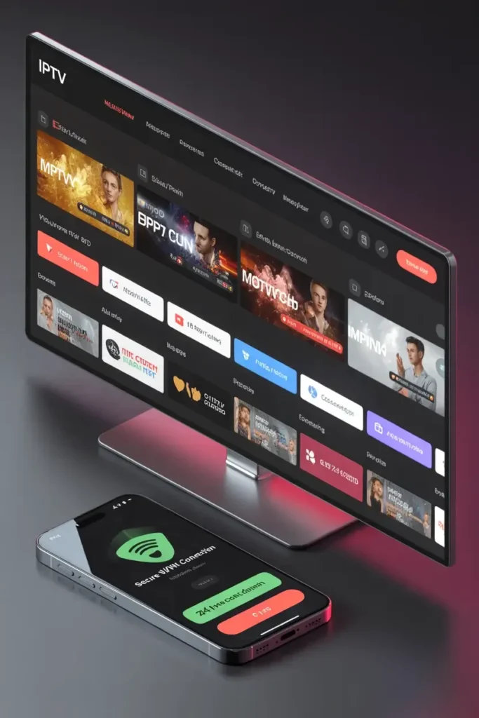 Abonnement IPTV France avec connexion VPN sécurisée et support client 247 sur Smart TV et smartphone