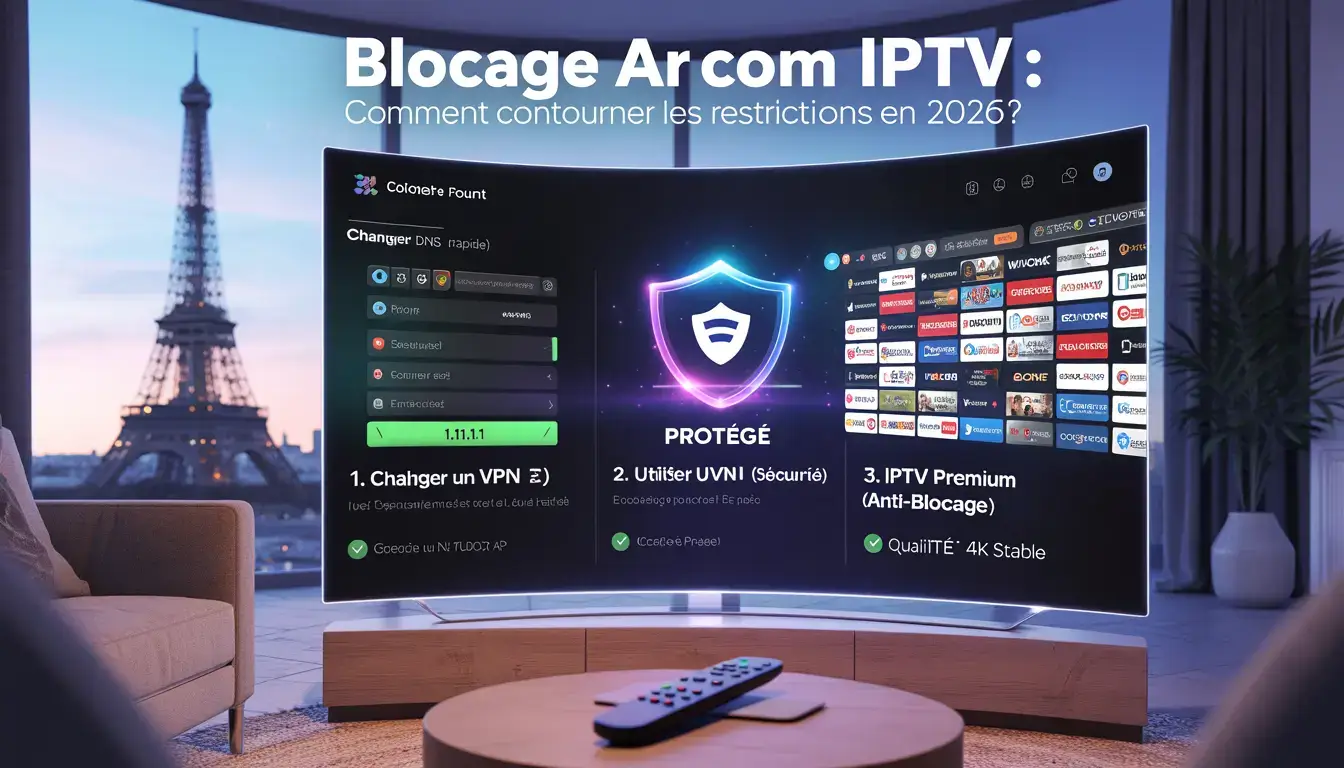 Contourner le Blocage ARCOM IPTV en France : Le Guide Pratique 2026 Vous êtes tranquillement installé pour regarder votre match ou votre série préférée, et soudain, écran noir. Si votre connexion internet fonctionne parfaitement mais que vos chaînes sont inaccessibles, vous êtes probablement victime d’un blocage ARCOM IPTV. En effet, depuis le renforcement des lois numériques en France, de nombreux fournisseurs d’accès à internet (Orange, Free, Bouygues, SFR) bloquent l’accès à certains serveurs. Heureusement, il existe des méthodes simples et légales pour retrouver un streaming fluide. Découvrez nos 3 solutions infaillibles pour 2026