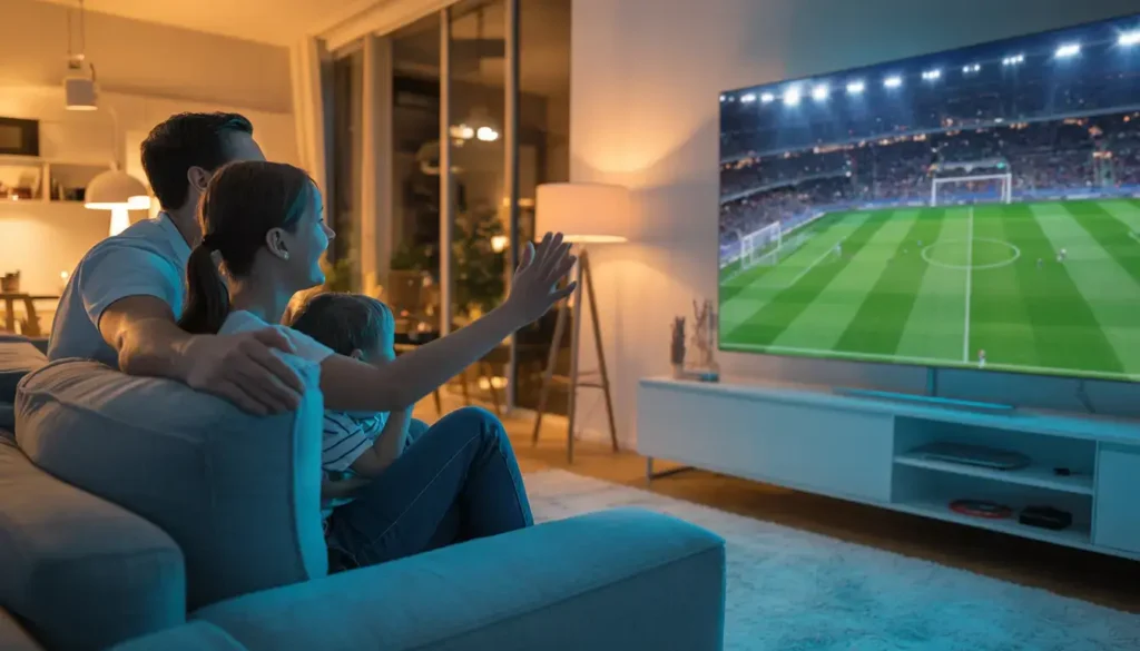 Famille profitant d'un streaming fluide en 4K sur une Smart TV