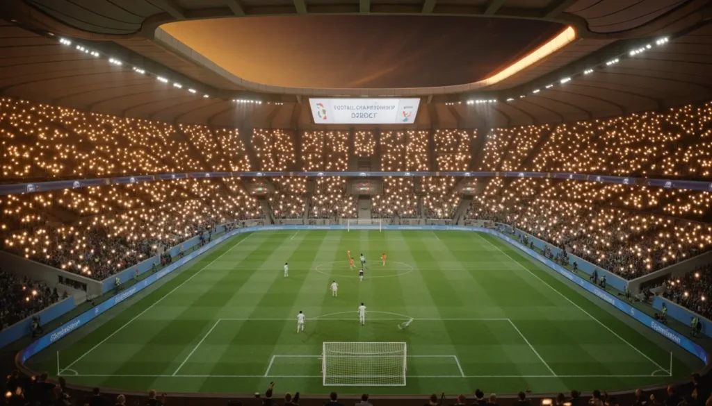 Ambiance électrique au Stade de France pour une finale de football en 2026.