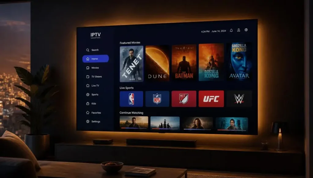 Avis IBO Player : Interface moderne et fluide de l'application IPTV sur Smart TV.